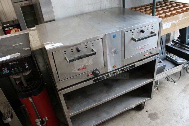 JJ Connolly Roll-a-grill Stainless Steel Commercial Countertop 2 Drawer Warming Drawer on Stainless Steel Equipment Stand w/ 2 Under Shelves and Commercial Casters. 35x26x38. Tested and Right Side Is Working But Left Side Does Not Work - Image 2 of 7