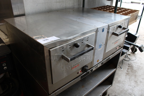 JJ Connolly Roll-a-grill Stainless Steel Commercial Countertop 2 Drawer Warming Drawer on Stainless Steel Equipment Stand w/ 2 Under Shelves and Commercial Casters. 35x26x38. Tested and Right Side Is Working But Left Side Does Not Work - Image 7 of 7