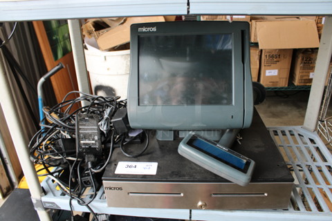 ALL ONE MONEY! Lot of Micros 15" POS Monitor, Micros Customer Screen and Metal Cash Drawer!