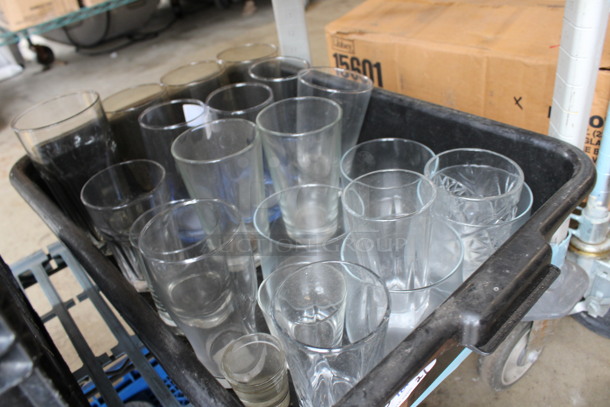 ALL ONE MONEY! Lot of 21 Various Glasses in Black Poly Bus Bin! Includes 3.5x3.5x5.75 - Image 2 of 4