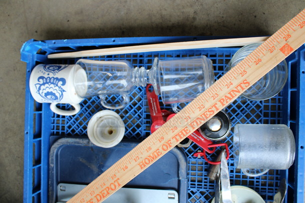 ALL ONE MONEY! Lot of Various Items Including Glass Mugs, Metal Pieces and Measuring Stick in Blue Dish Caddy! - Image 3 of 4
