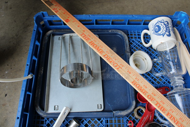 ALL ONE MONEY! Lot of Various Items Including Glass Mugs, Metal Pieces and Measuring Stick in Blue Dish Caddy! - Image 4 of 4