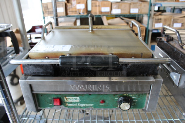 Waring Model WPG250 Stainless Steel Commercial Countertop Panini Press. 120 Volts, 1 Phase. 19x17x9. Tested and Working! - Image 1 of 7