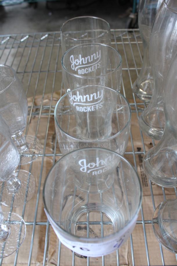 4 Johnny Rockets Logo Beverage Glasses. 3.25x3.25x6. 4 Times Your Bid! - Image 3 of 3