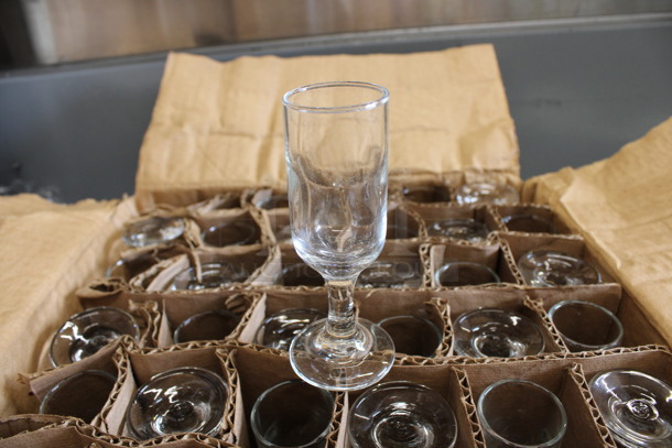 34 BRAND NEW IN BOX! Libbey Embassy 1.25 oz Cordial Glasses. 1.5x1.5x4. 34 Times Your Bid!