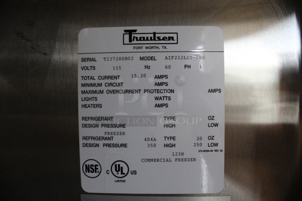 Traulsen Model AIF232LUT-FHS Stainless Steel Commercial 2 Door Roll In Rack Freezer. 115 Volts, 1 Phase. 68x35x84. Tested and Powers On But Does Not Get Cold - Image 6 of 6