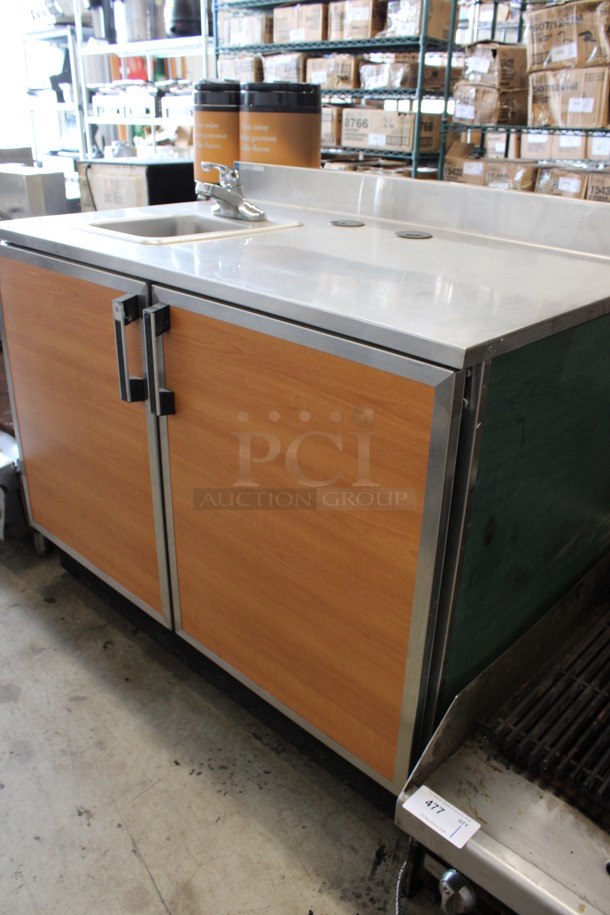 Duke Stainless Steel Commercial Counter w/ Sink Bay, Faucet, Handle and 2 Wood Pattern Doors. 48x30x40 - Image 2 of 5