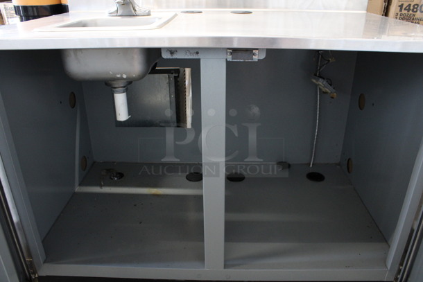 Duke Stainless Steel Commercial Counter w/ Sink Bay, Faucet, Handle and 2 Wood Pattern Doors. 48x30x40 - Image 4 of 5