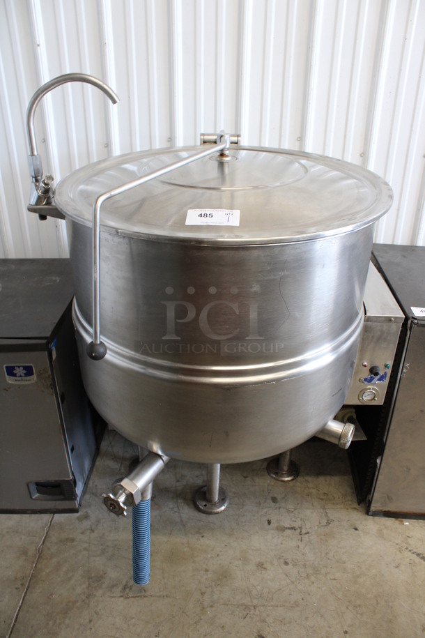 SWEET! Cleveland Model KGL60 Stainless Steel Commercial Floor Style Natural Gas Powered 60 Gallon Tilting Kettle. 42x42x54