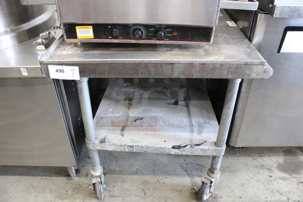 Stainless Steel Commercial Table w/ Metal Undershelf on Commercial Casters. 39.5x30x30