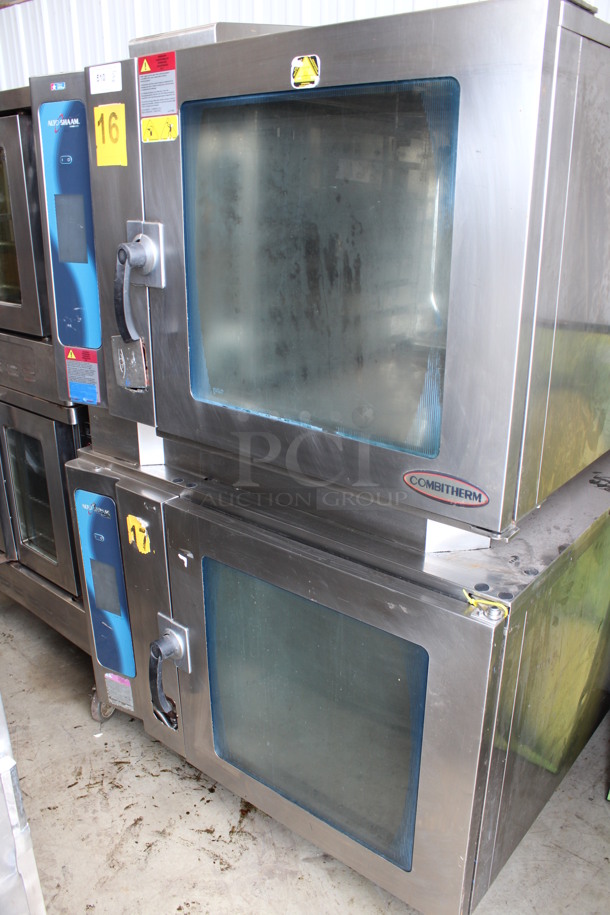 2 2013 Alto Shaam Model 7.14 ESG Stainless Steel Commercial Natural Gas Powered Combitherm Convection Ovens w/ View Through Doors on Commercial Casters. 91,000 BTU. 48x42x73. 2 Times Your Bid!