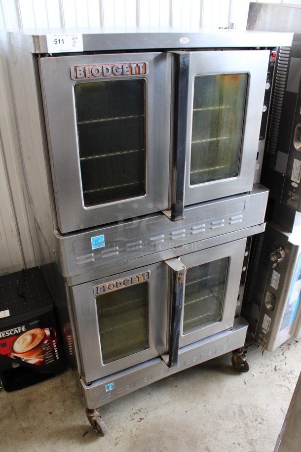 2 Blodgett Zephaire ENERGY STAR Stainless Steel Commercial Natural Gas Powered Full Size Convection Oven w/ View Through Doors, Metal Oven Racks and Thermostatic Controls on Commercial Casters. 38x37x73. 2 Times Your Bid!