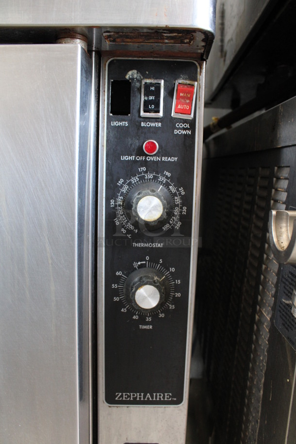 2 Blodgett Zephaire ENERGY STAR Stainless Steel Commercial Natural Gas Powered Full Size Convection Oven w/ View Through Doors, Metal Oven Racks and Thermostatic Controls on Commercial Casters. 38x37x73. 2 Times Your Bid! - Image 7 of 11