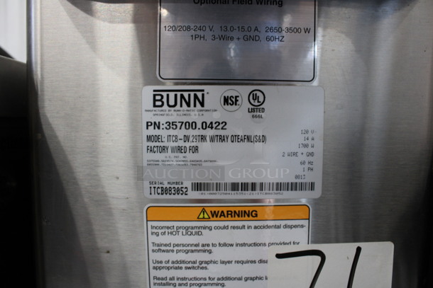 2013 Bunn Model ITCB-DV Stainless Steel Commercial Countertop Iced Tea Machine w/ Hot Water Dispenser and Poly Brew Basket. 10x22x35 - Image 4 of 4