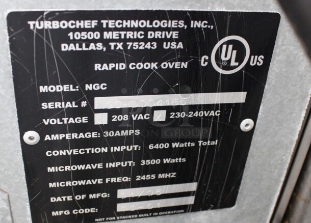 Turbochef Model NGC Stainless Steel Commercial Countertop Rapid Cook Oven. 208/240 Volts, 1 Phase. 26x26x22 - Image 6 of 6