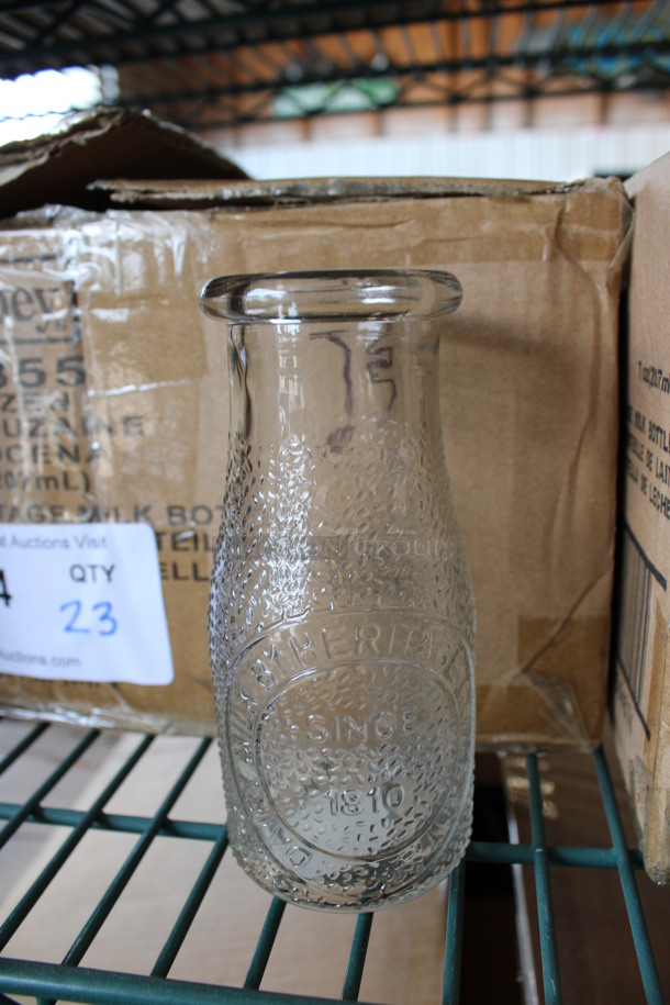 23 BRAND NEW IN BOX! Libbey 70355 7 oz Heritage Milk Bottles. 2.5x2.5x5.5. 23 Times Your Bid!