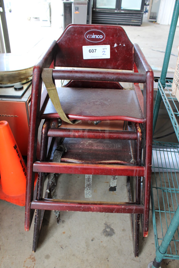 2 Winco Wood Pattern High Chairs. 20x20x28.5. 2 Times Your Bid!