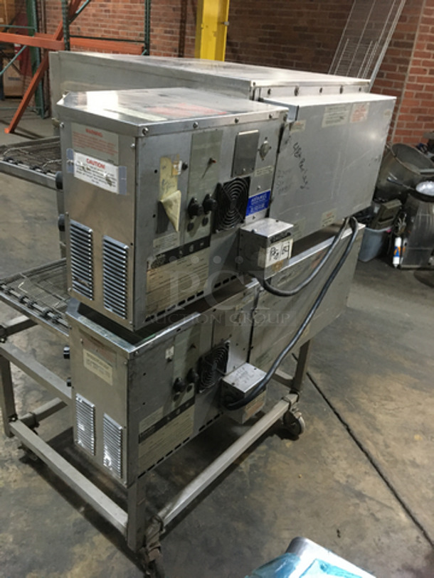 BEAUTIFUL! Lincoln Impinger Commercial Electric Powered Double Deck Conveyor Pizza Oven! All Stainless Steel! Model 11300000A Serial 2024836! 208V 1Phase! On Casters! 2 X Your Bid! Makes One Unit! Working When Removed!  - Image 4 of 10