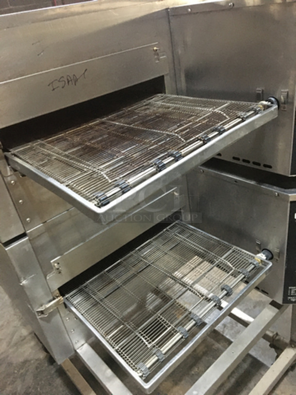 BEAUTIFUL! Lincoln Impinger Commercial Electric Powered Double Deck Conveyor Pizza Oven! All Stainless Steel! Model 11300000A Serial 2024836! 208V 1Phase! On Casters! 2 X Your Bid! Makes One Unit! Working When Removed!  - Image 5 of 10