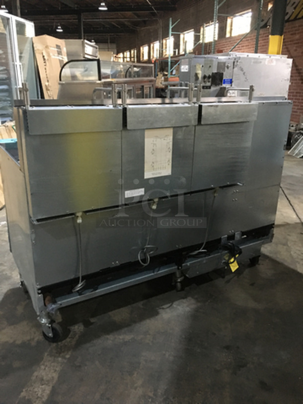AMAZING! NEVER USED! Frymaster Commercial High Efficiency Natural Gas Powered 3 Bay Deep Fat Fryer! UNIQUE SPLIT BAY! With Dump Station! With Digital Control System! With Filter System! With Backsplash! With 6 Metal Frying Baskets! Model FMPH3556BLSD Serial 1206IJ0003! On Commercial Casters! - Image 3 of 12