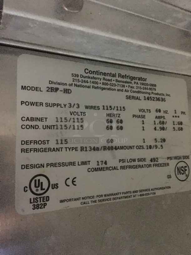 Continental Commercial 4 Split Door Reach In Cooler! Model 2RFHD Serial 14523636! Each Side Controlled Individually! 115V 1 Phase! All Stainless Steel! On Casters! - Image 7 of 10