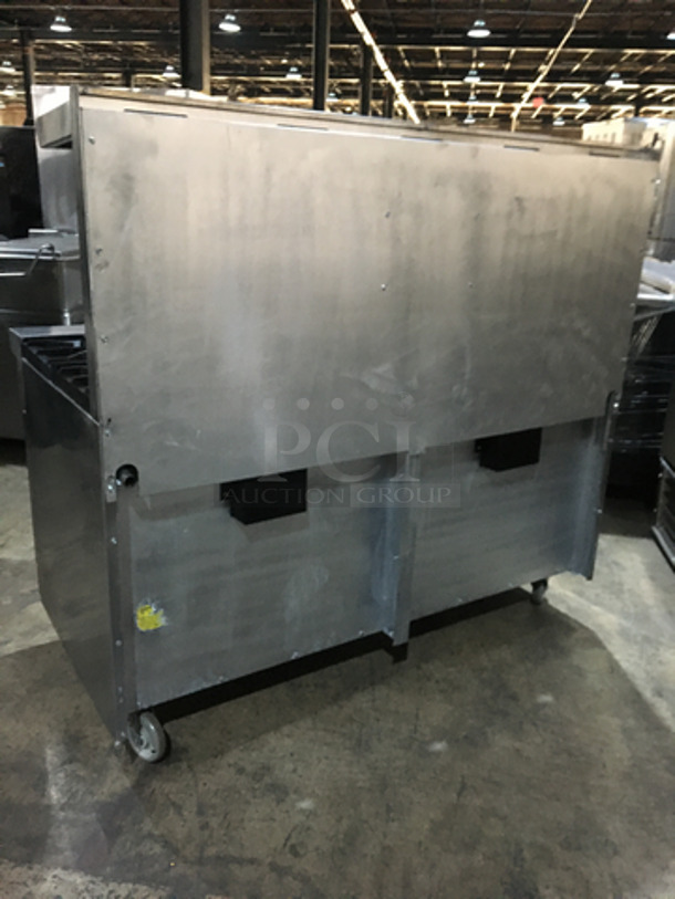 FABULOUS! American Range Commercial Natural Gas Powered 10 Burner Stove! With 2 Full Size Ovens Underneath! With Backsplash & Overhead Salamander Shelf! All Stainless Steel! On Casters! Working When Removed!  - Image 4 of 10