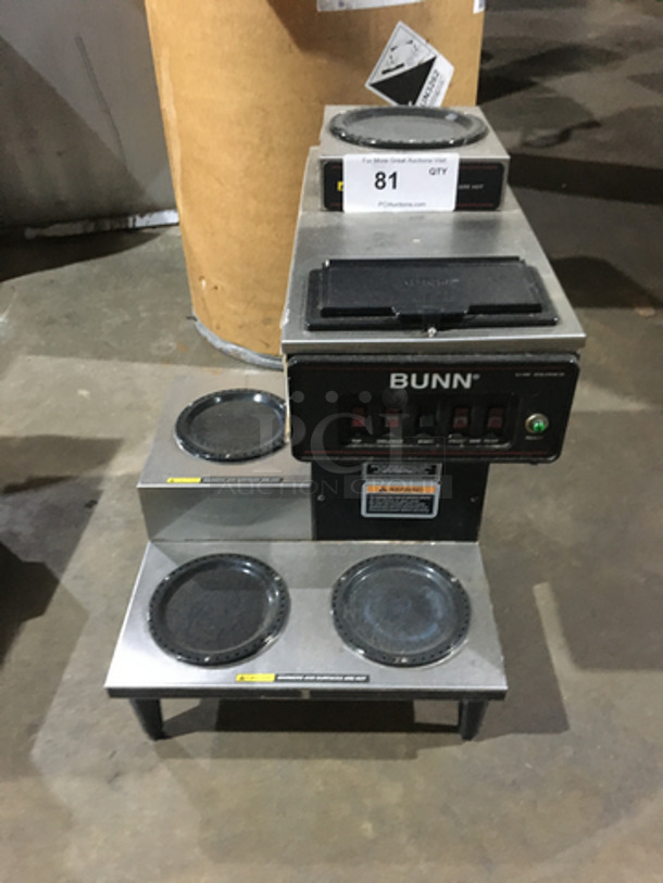 Bunn Commercial Countertop Coffee Brewing Machine! With 4 Coffee Pot Warming Stations! All Stainless Steel! Model CWT35 Serial CWT0027562! 120/240V 1Phase!  