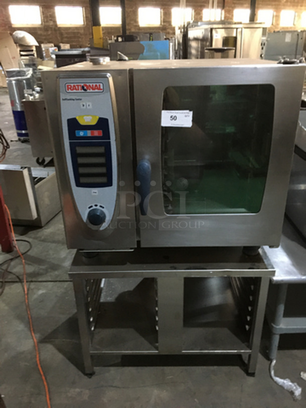Rational Commercial Combi Oven! Self Cooking Center! With View Through Door! With Pan Holding Rack Underneath! All Stainless Steel! On Legs!