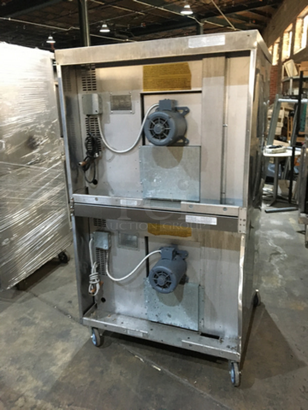 NICE! Duke Double Stacked Natural Gas Powered Heavy Duty Convection Oven! 6/13 Edition! With One View Through Door & One Solid Door! With Metal Racks! All Stainless Steel! On Casters! 2 X Your Bid! Makes One Unit! Working When Removed!  - Image 3 of 9