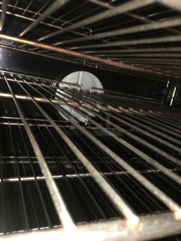 NICE! Duke Double Stacked Natural Gas Powered Heavy Duty Convection Oven! 6/13 Edition! With One View Through Door & One Solid Door! With Metal Racks! All Stainless Steel! On Casters! 2 X Your Bid! Makes One Unit! Working When Removed!  - Image 6 of 9