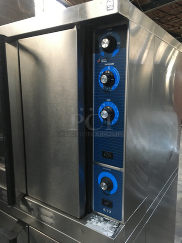 NICE! Duke Double Stacked Natural Gas Powered Heavy Duty Convection Oven! 6/13 Edition! With One View Through Door & One Solid Door! With Metal Racks! All Stainless Steel! On Casters! 2 X Your Bid! Makes One Unit! Working When Removed!  - Image 7 of 9