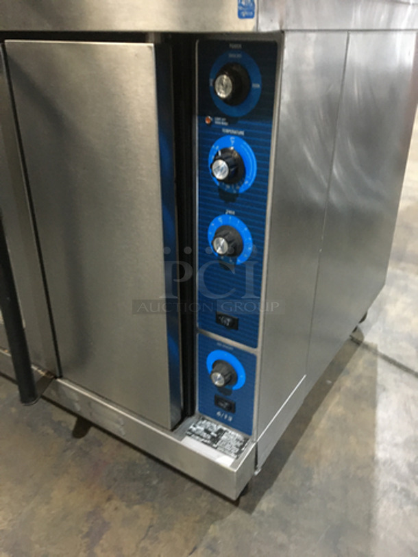 NICE! Duke Double Stacked Natural Gas Powered Heavy Duty Convection Oven! 6/13 Edition! With One View Through Door & One Solid Door! With Metal Racks! All Stainless Steel! On Casters! 2 X Your Bid! Makes One Unit! Working When Removed!  - Image 8 of 9