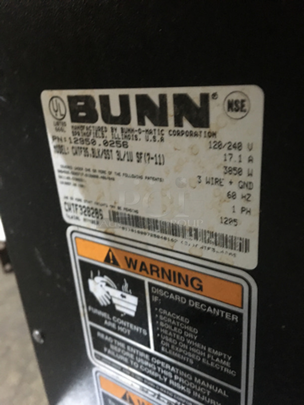 Bunn Commercial Countertop Coffee Brewing Machine! With 4 Coffee Pot Warming Stations! All Stainless Steel! Model CWT35 Serial CWTF328285! 120/240V 1Phase!   - Image 7 of 8