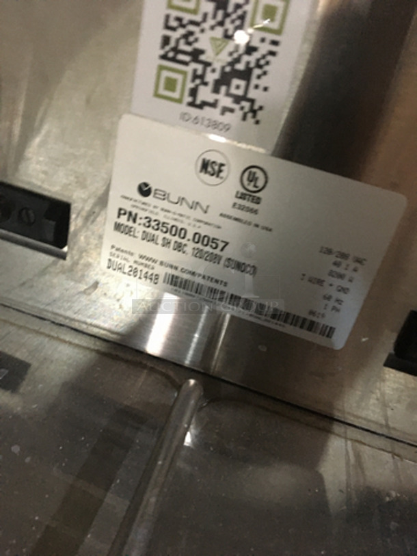 Bunn Commercial Countertop Dual Coffee Brewing Machine! All Stainless Steel! Model DUALSHDBC Serial DUAL201448! 120/208V 1Phase!
 - Image 7 of 8