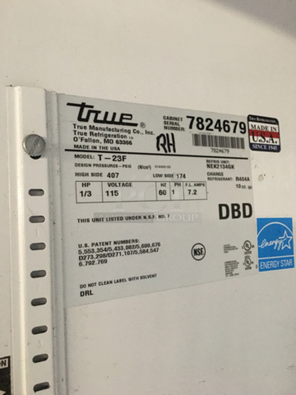 True Commercial Single Door Reach In Freezer! All Stainless Steel! Model T23F Serial 7824679! 115V 1Phase! On Casters! - Image 7 of 9