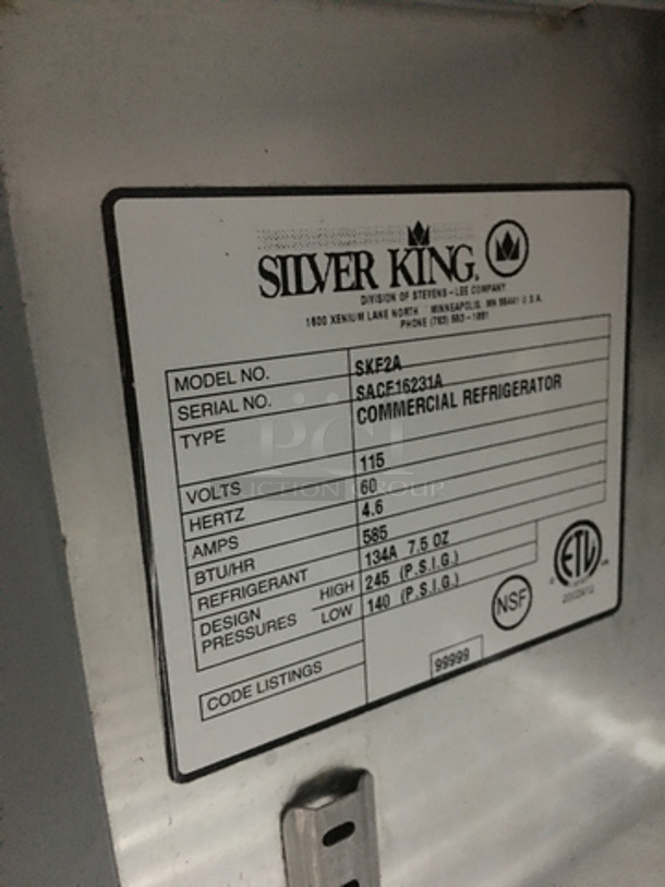 Silver King Commercial Refrigerated Prep Table! With Single Door Storage Space Underneath! All Stainless Steel! Model SKF2A Serial SACF16231A! 115V!
 - Image 8 of 8