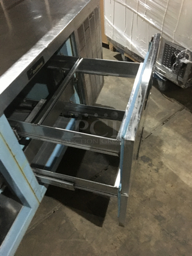 NICE! Delfield Commercial Refrigerated Work/Prep Table! With 2 Drawers Underneath! With Single Door Storage Space! With Overhead Shelf! On Casters! - Image 6 of 7