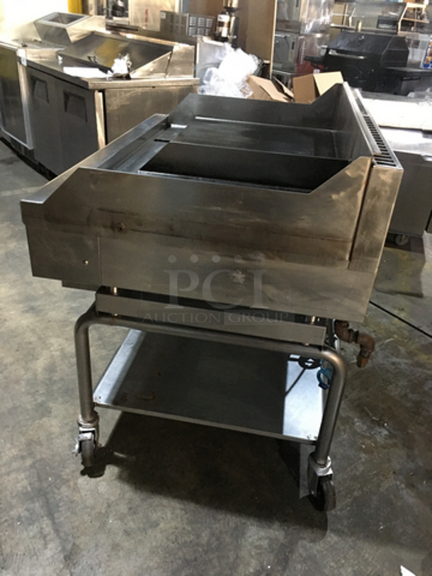 Woodstone Commercial Natural Gas Powered 48 Inch Flat Griddle! With Split Top! With Back & Side Splashes! With Underneath Storage Space! All Stainless Steel Equipment Stand! On Commercial Casters! - Image 2 of 10