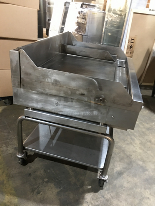 Woodstone Commercial Natural Gas Powered 48 Inch Flat Griddle! With Split Top! With Back & Side Splashes! With Underneath Storage Space! All Stainless Steel Equipment Stand! On Commercial Casters! - Image 3 of 10