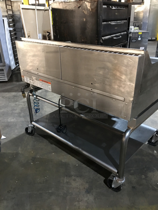 Woodstone Commercial Natural Gas Powered 48 Inch Flat Griddle! With Split Top! With Back & Side Splashes! With Underneath Storage Space! All Stainless Steel Equipment Stand! On Commercial Casters! - Image 4 of 10