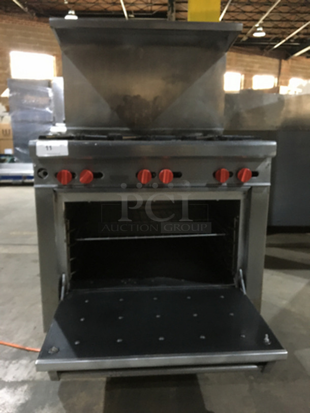 Montague Commercial Natural Gas Powered 6 Burner Stove! With Full Size Oven Underneath! With Backsplash & Overhead Salamander Shelf! All Stainless Steel! On Legs! - Image 7 of 10