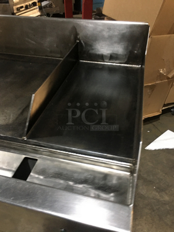 Woodstone Commercial Natural Gas Powered 48 Inch Flat Griddle! With Split Top! With Back & Side Splashes! With Underneath Storage Space! All Stainless Steel Equipment Stand! On Commercial Casters! - Image 8 of 10