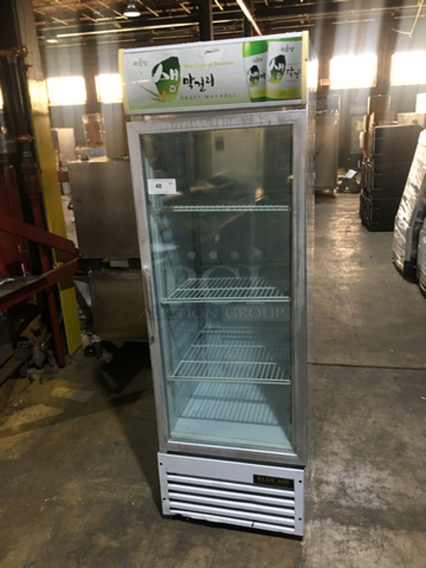 Blue Air Commercial Single Door Reach In Cooler Merchandiser! With Poly Coated Racks! Model BAGR16 Serial BAGR16L030582! 115V 1Phase!