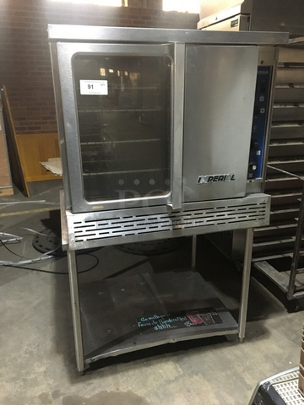 Imperial Commercial Single Deck Natural Gas Powered Convection Oven! With 1 View Through Door & 1 Solid Door! With Underneath Storage Space! All Stainless Steel! On Legs!