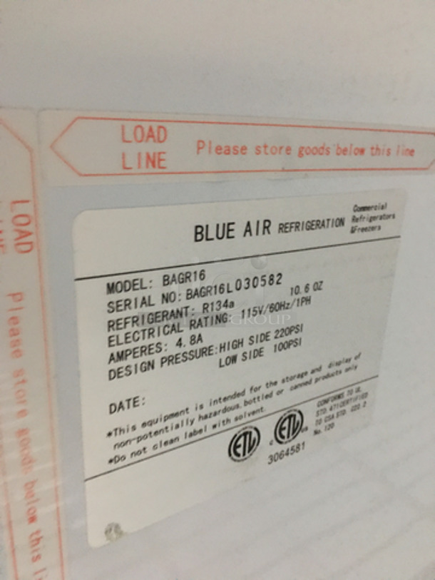 Blue Air Commercial Single Door Reach In Cooler Merchandiser! With Poly Coated Racks! Model BAGR16 Serial BAGR16L030582! 115V 1Phase! - Image 7 of 8