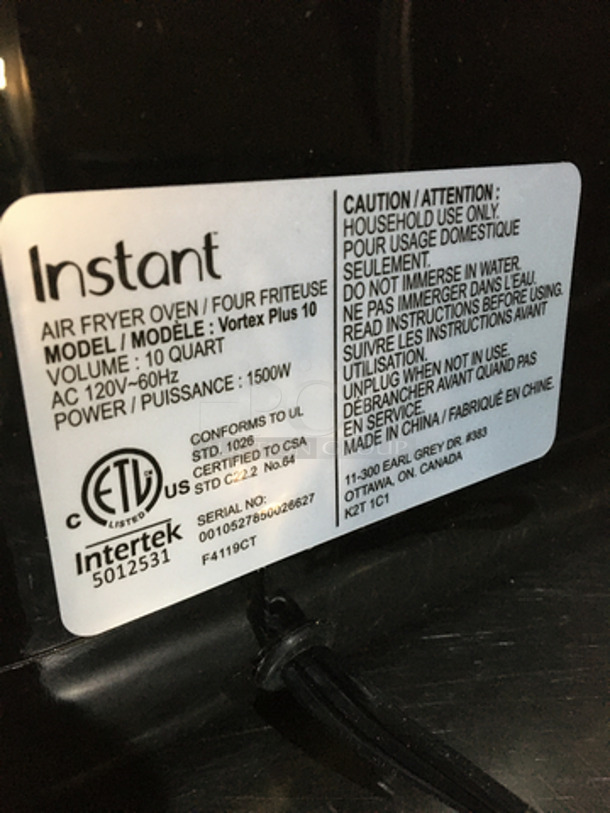 Instant Countertop Air Fryer Oven! With View Through Door! Model VORTEXPLUS10! 120V! - Image 5 of 7