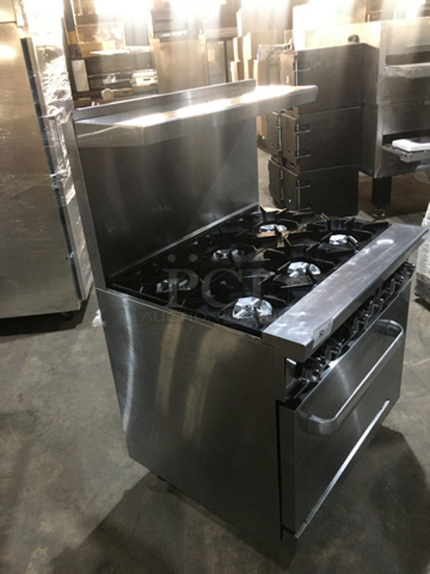 FANTASTIC! Cook Rite Commercial Natural Gas Powered 6 Burner Stove! With Full Size Oven Underneath! With Backsplash & Overhead Salamander Shelf! All Stainless Steel! On Casters! - Image 2 of 10