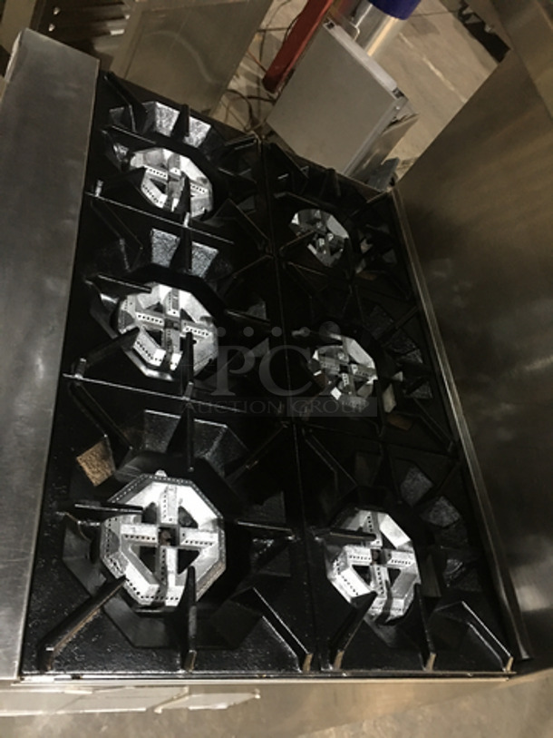 FANTASTIC! Cook Rite Commercial Natural Gas Powered 6 Burner Stove! With Full Size Oven Underneath! With Backsplash & Overhead Salamander Shelf! All Stainless Steel! On Casters! - Image 5 of 10