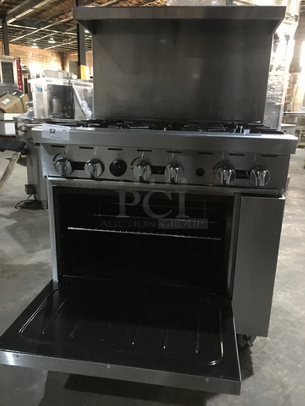 FANTASTIC! Cook Rite Commercial Natural Gas Powered 6 Burner Stove! With Full Size Oven Underneath! With Backsplash & Overhead Salamander Shelf! All Stainless Steel! On Casters! - Image 7 of 10