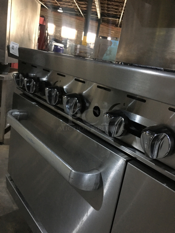 FANTASTIC! Cook Rite Commercial Natural Gas Powered 6 Burner Stove! With Full Size Oven Underneath! With Backsplash & Overhead Salamander Shelf! All Stainless Steel! On Casters! - Image 9 of 10